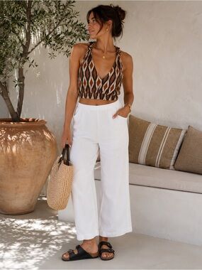Anthropologie Brown Motif Halter Crop Top Boho Festival NWT Large
